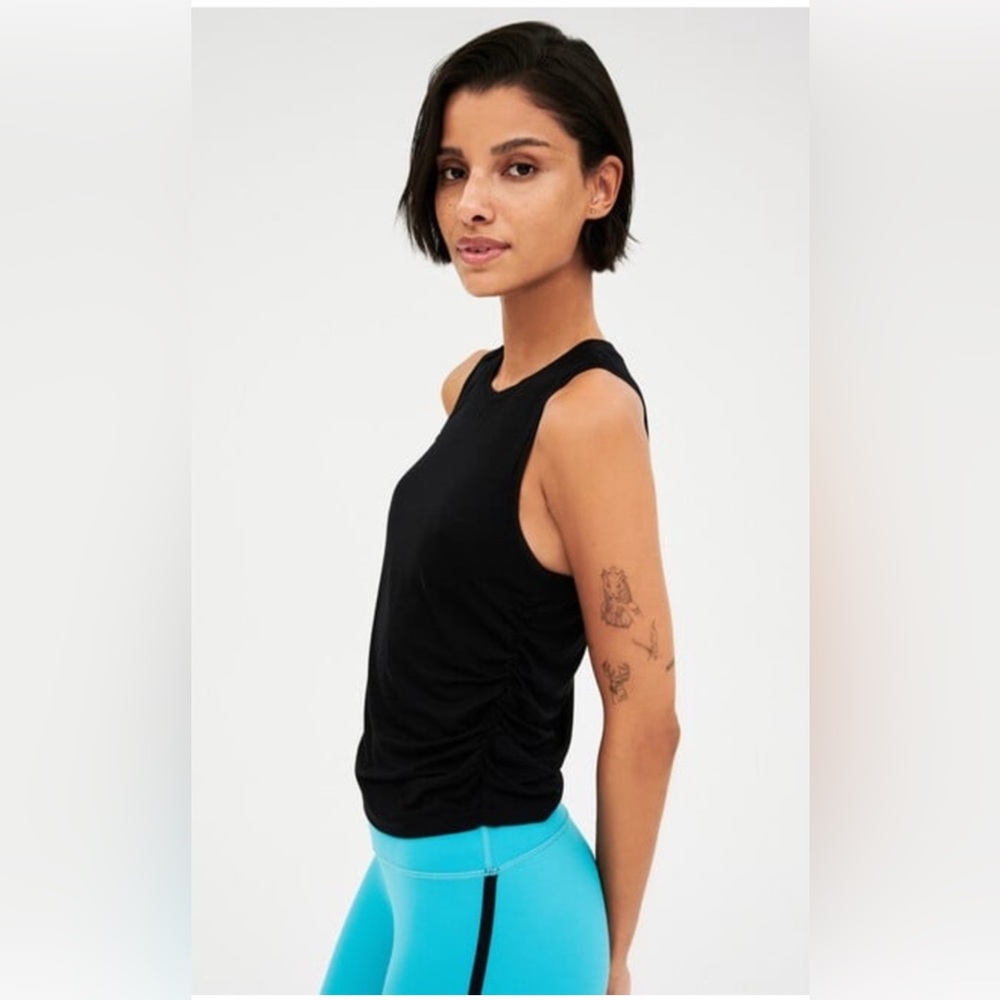 SPLITS59 Frida Ruched Racerback Black Tank - Picture 2 of 8